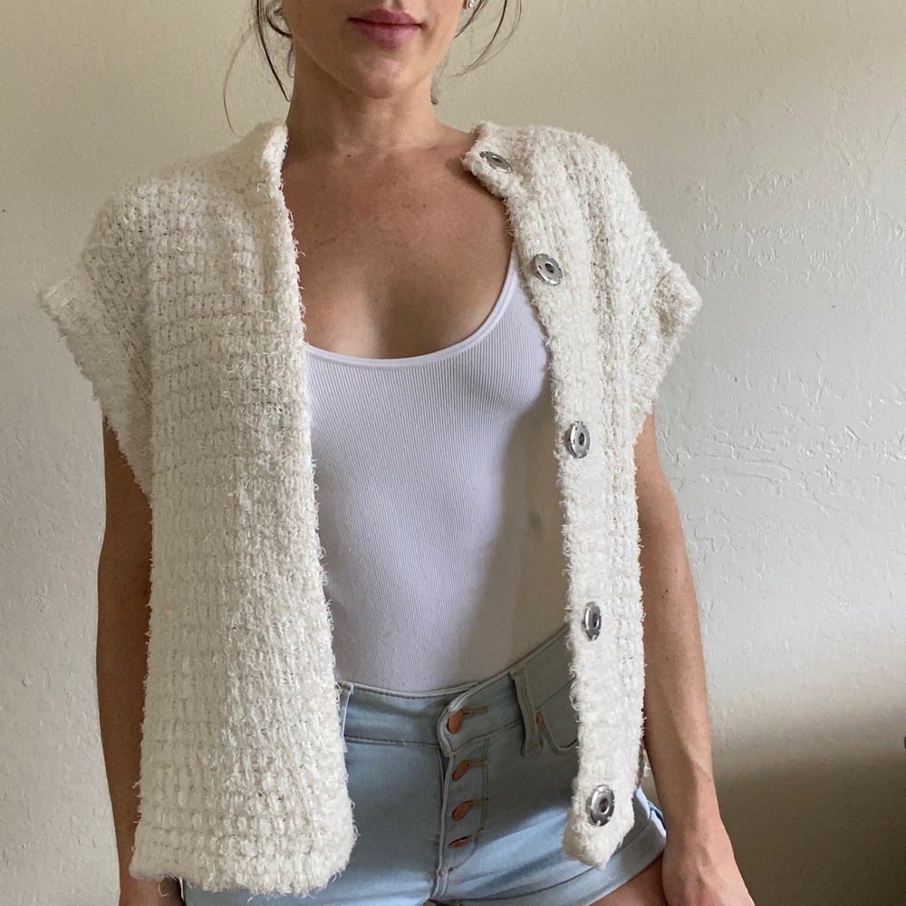 Free People Cream Fuzzy Sweater/Vest